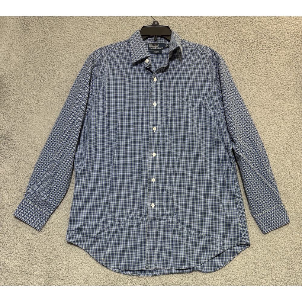 Vintage Polo Ralph Lauren Curham Plaid Button Up Shirt Mens 16 32/33 100% Cotton